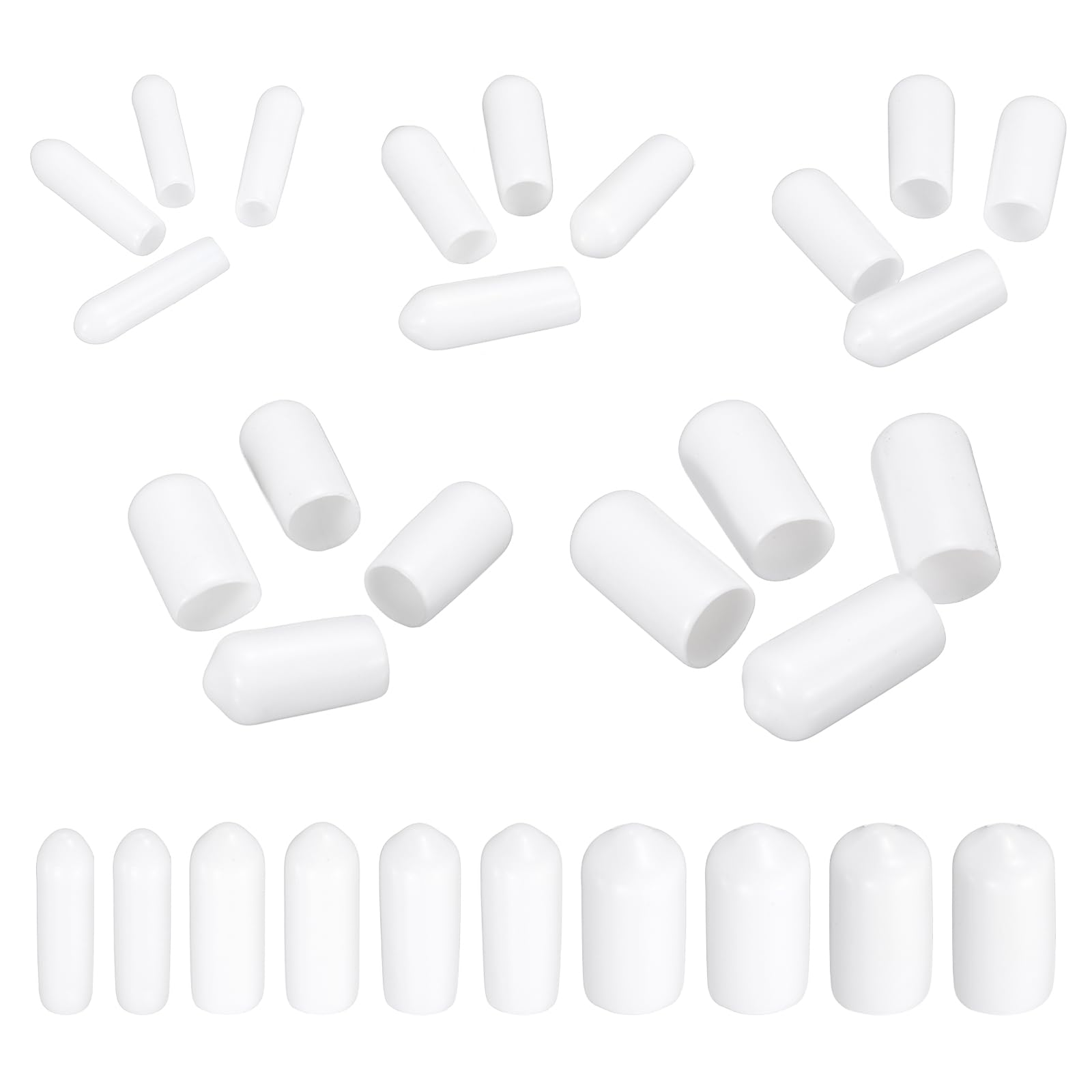 MECCANIXITY 50pcs Round End Protective Caps Rubber Cover 1/8" 3/16" 1/4" 9/32" 3/8" White Screw Protector for Screw Bolt, Plumbing Pipe