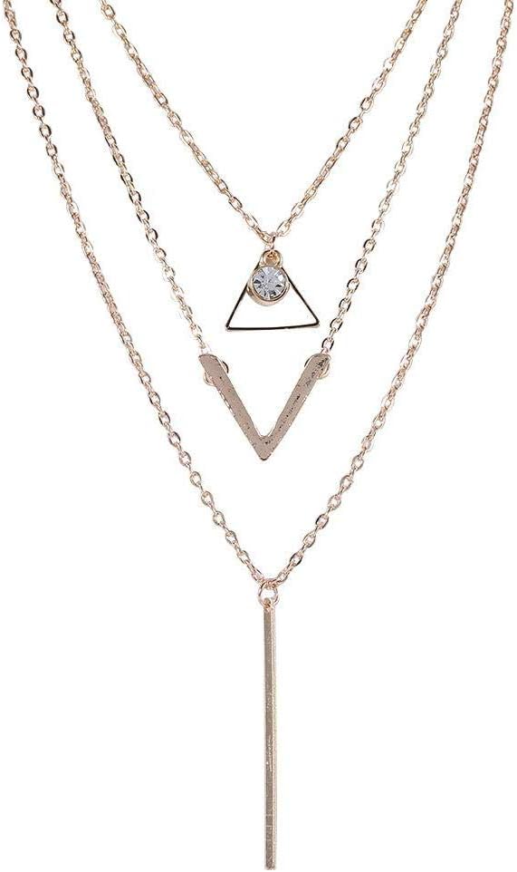 YELLOW CHIMESWomen's/Girls St Elegant and Beautiful Sequins Multi Layered Geometric Long Chain Crystal Cubic Zirconia and Gold Plated Base Metal Choker Necklace (Golden)