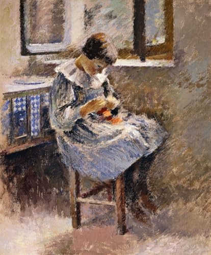 Impresión en lienzo Ragazza che cuce de Theodore Robinson cuadro de alta fidelidad 60x90cm
