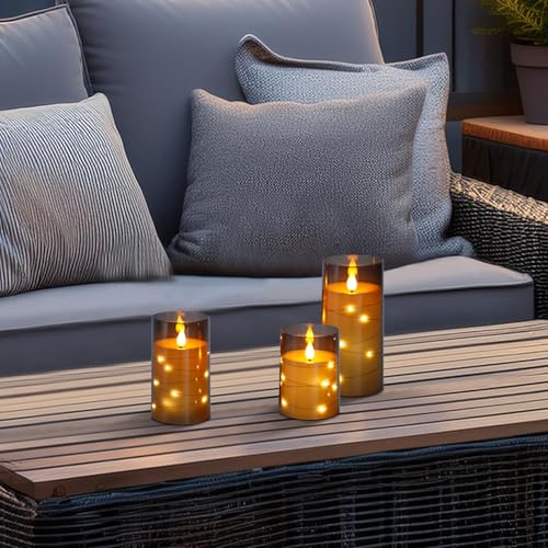 Image of Aignis Flickering Flameless Candles Battery Operated Candles LED Candles with Remote Timer for Home /Wedding /Birthday /Holiday Decor, Grey 3D Flame Set of 3 (D3 xH4 5 inch 6 inch)