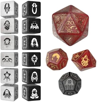 The Hobbit TCG Dice Set Ember Hearth by Q-Workshop | Ages 14+ | 16 Themed RPG & Trading Card Game Dice with Jumbo D20 Spindown, Middle-Earth Inspired Designs | Tabletop Gaming Accessories image 2