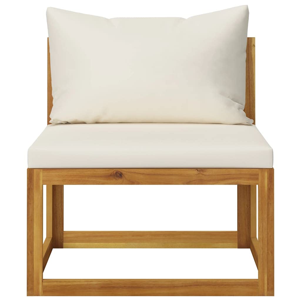 vidaXL Set Divani da Giardino 5 pz con Cuscini Modulare Elegante Tavolino Poggiapeidi Sofa Esterni Bianco Crema e Naturale Massello di Acacia