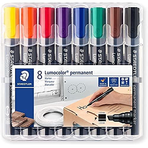 Staedtler 350 Wp8 Lumocolor Chisel Tip Permanent Marker Pens - Assorted Colours (Pack Of 8) #TOP20