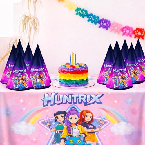 Image of Party Propz Kpop Huntrix Happy Birthday Caps Set of 10 Pc (8 Inch), Birthday Cap for Decoration,Huntrix Hat for Decor, Kpop Theme Birthday Cap, Birthday Decoration Items for Kids (Cardstock)