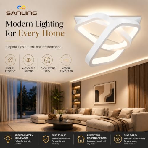 Image of 50W LED Ceiling Light, Square Chandelier Lamp, 3 Color Modes Warm /Natural /Cool White, CRI 97 Anti-Glare Eye Protection, for Bedroom, Living Room, Hall, Dining Room, Office