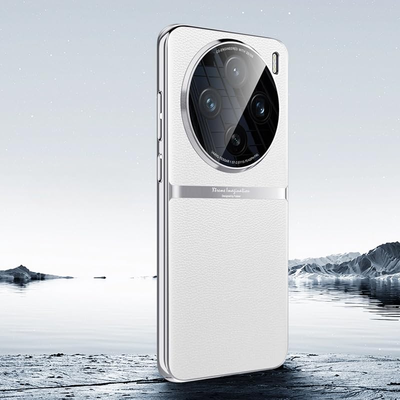 Gruattreay Leather Case for Vivo X200 Pro Mini,Ultra-thin Electroplated Anti-fall Phone Case with Fully Wrapped Lens Protection,Frosted Shockproof Protective Back Cover (White)
