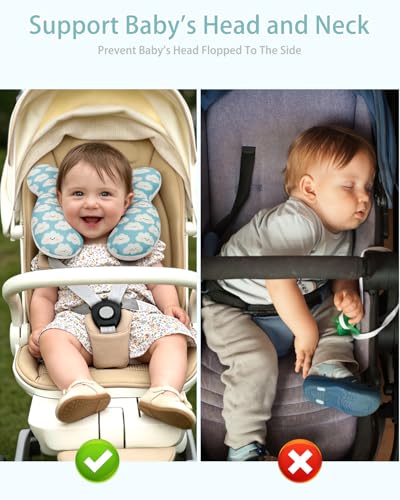 Image of KAKIBLIN Baby Travel Pillow, Baby Neck Pillow for Car Seat, U-Shaped Head and Neck Support for Stroller Pushchair, Soft Cooling Breathable Infant Head Pillow for Newborn Toddler