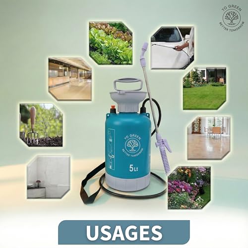 Image of Yo Green 5L Pressure Sprayer - Super Pump Spray Bottle for Gardening, Lawn & Indoor Plants, Adjustable Mist /Jet Nozzle, Durable Hand Compression Watering Can