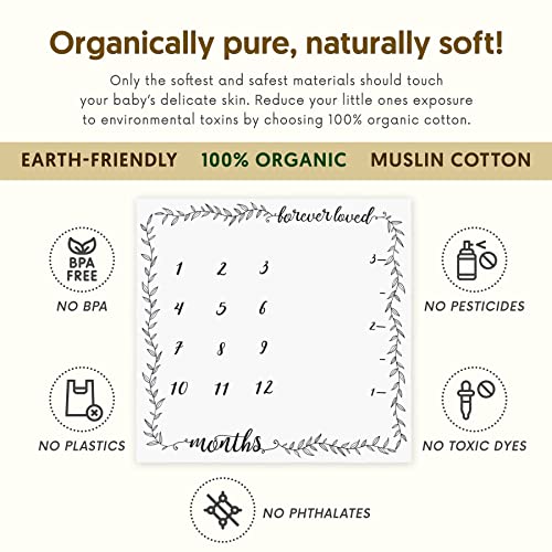 Organic Baby Monthly Milestone Blanket Boy Or Girl - Months Blanket With Wood Frame And Newborn Announcement Disc - Growth Chart Milestone Blanket Neutral, 1-12 Month Milestones, 47”X47” #TOP2