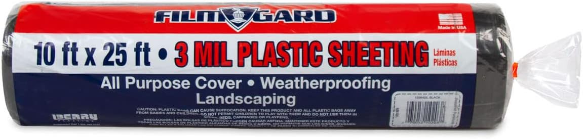 Film-Gard 626132 Consumer Plastic Sheeting 10' Width X 25' Length X 3 mil thick, Black
