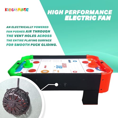 Image of Kidsmate Air Hockey Game for Kids | Electric Powered Tabletop Board Game with 2 Strikers & 4 Pucks | 60 CM Medium Size Ice Hockey Indoor Sports Family Game for Boys & Girs for 5Yr and Up - Multicolor