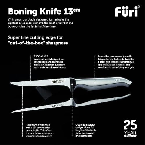 Furi Pro Boning Knife 13cm, Long and Narrow Boning Knife to Easily Navigate The Removal of Bones and Gristle, Unique Reverse-Wedge Handle for a Safer Grip, 25-Year Guarantee - Image 4
