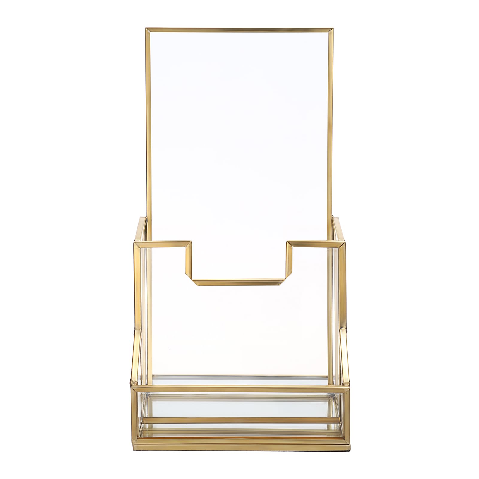 SUMTree Gold Metal Glass Brochure Stand with Business Card Holder, Countertop Literature Display, Pamphlets Flyers Storage - Image 4