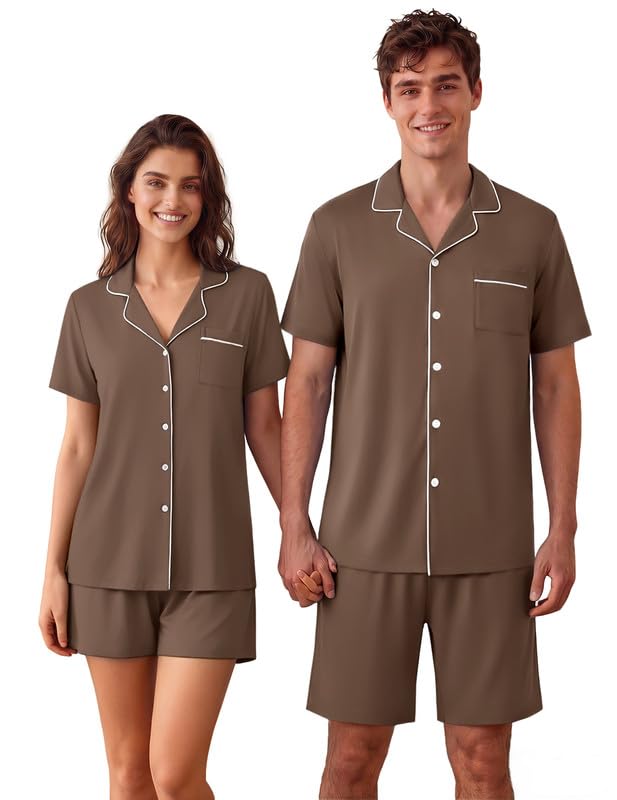 Ekouaer Matching Pajamas for Couples Short Sleeve Pjs 2 Piece Lounge Sets | Soft Lightweight, Button Up Top, Adjustable Strap, Pockets, His & Hers, Family, Wedding, Bridal, Party, Date Night, Gifts