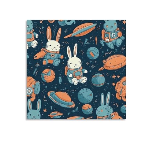 Toile murale abstraite lapin et espace 70x70 cm pour decorer votre salon moderne