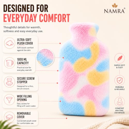 Image of Hot Water Bag with Soft Cover for Pain Relief, 1 Pcs Heating Pad Rubber Hot Bag for Body Massage for Men & Women for Hot Water Bottle for Period, Cramps, Heating Pad -(2000,RAINBOW)