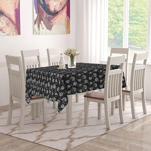 Image of PVC 4-6 Seater Square Center Dining Table Cover | Waterproof, Self Design (54 inch x 54 inch, Black, Grey, White)