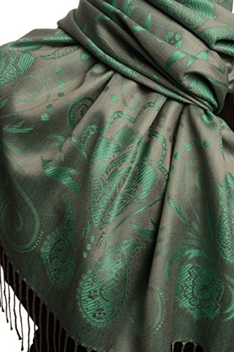 Écharpe verte femme pashmina feel châle à franges gris LissKiss - 4
