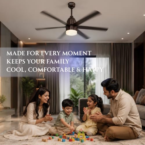 Image of NOVA BLDC Ceiling Fan with LED Light & Remote Control, 1200mm Sweep | 6 Blade Ultra Silent Designer Fan with 6-Speed Settings, 2H /4H /8H Sleep Timer Fan for Home & Living Room (Brown)