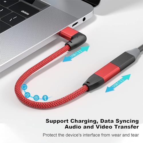 Image of UseBean Right Angle USB C Extension Cable 0.6FT, 90 Degree Gen2 10Gbps USB-C 3.2 Male to Female Video Cord,L-Shape Type C Extender,Compatible for iPhone 12 Wireless Magsafe Charger,M1 MacBook Pro /Air