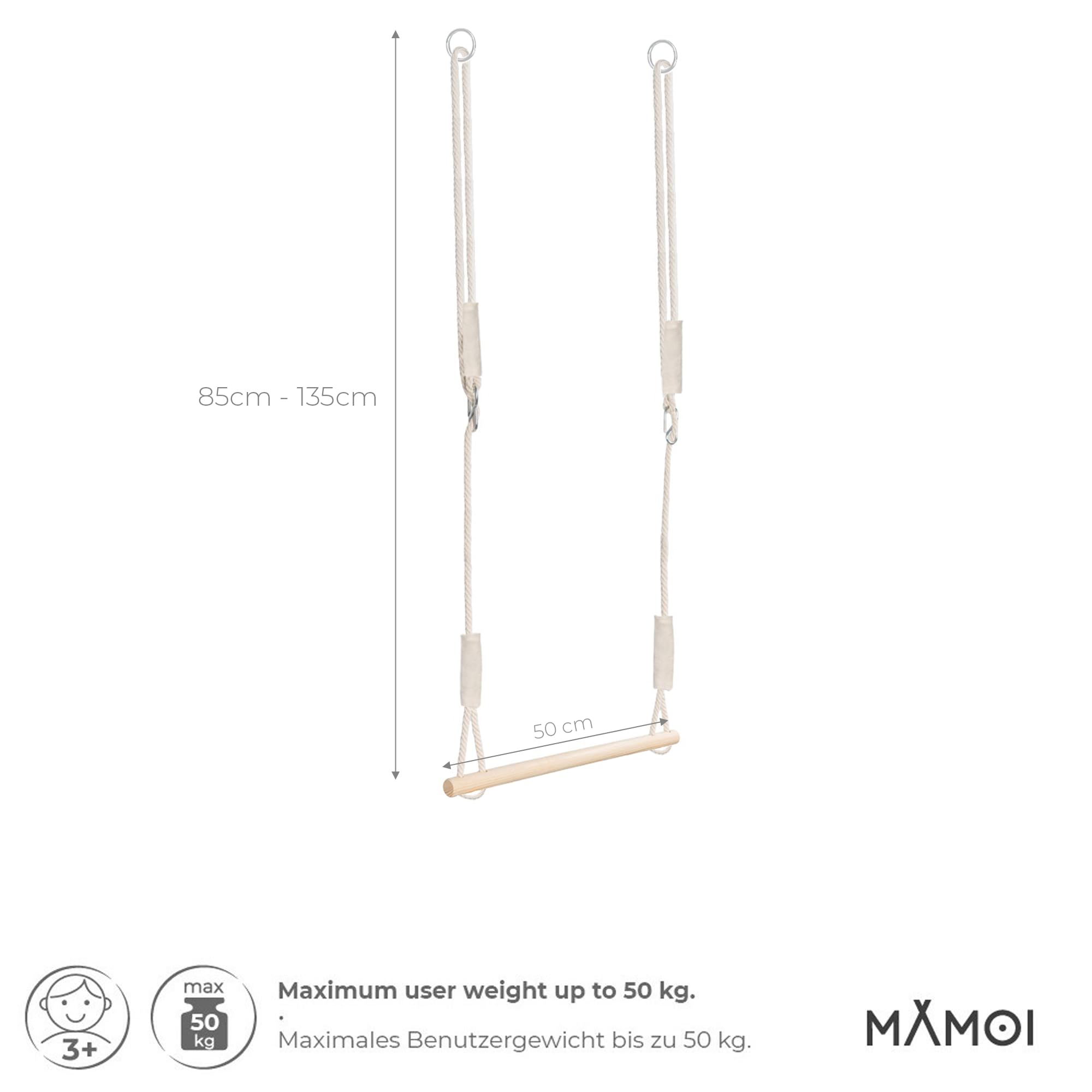 MAMOI® Trapezoidal Swing, Wooden Trapeze Bar for Children Indoor and Outdoor Gym Equipment, Wooden Swing for Gymnastics - Image 2