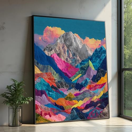 Toile abstraite de montagne paysage colore decoration moderne salon grande toile murale 50x75