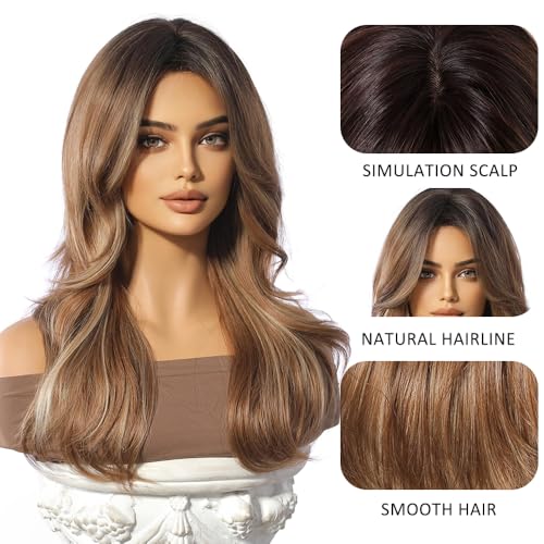Esmee Long Wavy Brown Wigs for Women Natuaral Synthetic Hair Heat Resistant Ombre Wig for Daily Party Cosplay Use - Image 3