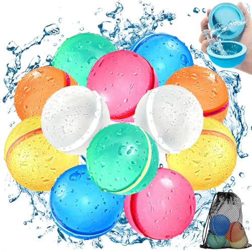 Tosekry Globos Agua Reutilizables, 12 Piezas Globos de Agua Reutilizables Silicona Juegos Piscina Para Niños, Juguetes Piscina Juegos de Agua Para Niños Exterior(12 Piezas)