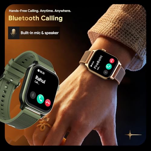 Image of Fire-Boltt Rise Force Smart Watch 1.85 inch Display, Nylon-Fluoroelastomer Hybrid Strap, Rotating Crown, Bluetooth Calling, Dual Button Control, Metal Body Smartwatch for Men and Women Moss Olive