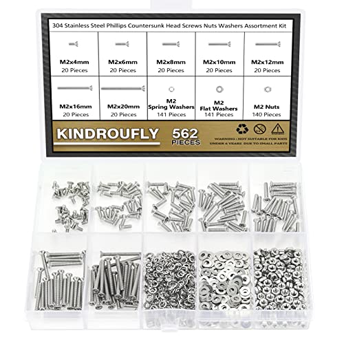 Vis M2 tête fraisée inox 304 : coffret haut de gamme de 562 pièces durables pour l'horlogerie