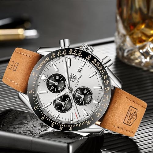 BY BENYAR Watch for Men Analog Quartz Chronograph Waterproof Luminous Designer Mens Wrist Watches Business Work Sport Casual Dress Watch with Silicone Strap Elegant Gifts for Men - Image 5