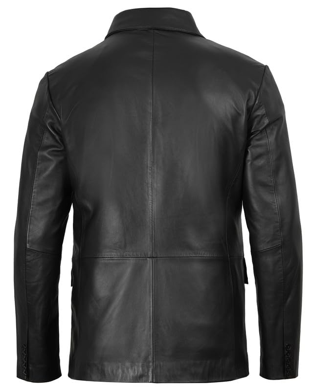 Image of Blingsoul Mens Leather Blazer - Casual Leather Sport Coat with Notch Lapel, Real Lambskin Leather Jacket for Men