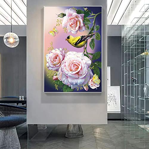 Toile fleur oiseau KEBIA pour illuminer un mur sombre de salon ou chambre