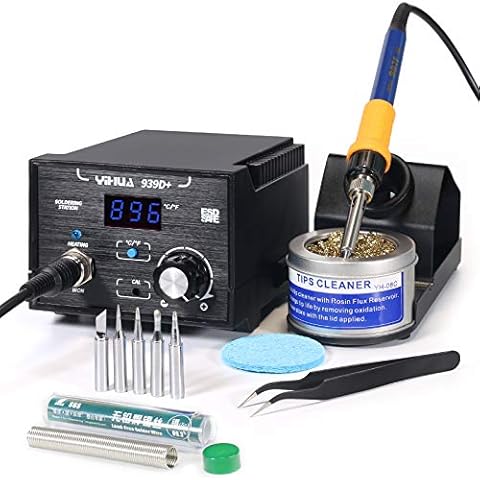 YIHUA 939D+ Digital Soldering Station, 75W Equivalent with Precision Heat Control (392°F to 896°F) and Built-in Transformer. ESD Safe, Lead Free with °C/°F display (Black) Cover