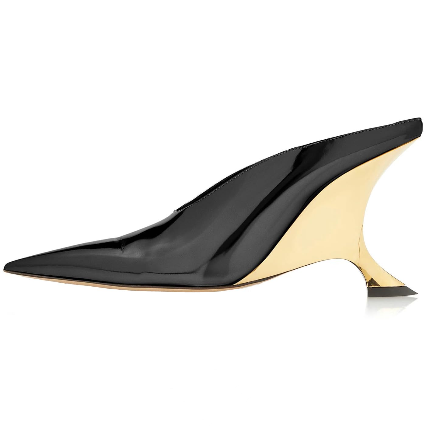 Kluolandi Metallic Heeled Mules for Women Sexy Pointed Closed Toe Slip On Wedge Mule Pumps Heels