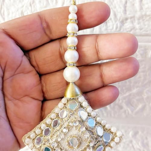 Image of Adikala Craft Store Handmade Ethnic Latkan Tassel Set of 2 for Saree Pallu, Blouse, Suits, Dupatta, Lehenga Decor | Ethnic Saree Pallu, Blouse, Suit, Dupatta & Lehenga Decoration (Mirror Square)