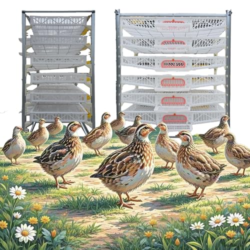 Cage à Cailles 6 Niveaux - Capacité 420 Oiseaux | Structure Hybride ABS/Acier Renforcé | Design Vertical Compact pour Élevage Intérieur/Extérieur/Commercial(Size:360-420 Adult Quails)