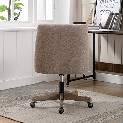I-Pook Swivel Home Office Chair, Height Adjustable Desk Chair With Button Tufted Back & Solid Wood Feet Fabric Padded Computer Task Chair Accent Chair For Small Space, Living Room, Studying, Brown #TOP3