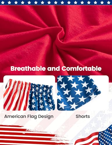 Image of Toddler 4th Of July Outfit Girl 2t-3t Girls 4th Of July Outfit Cute Ruffle Red Top Star Stripe Shorts Patriot Set