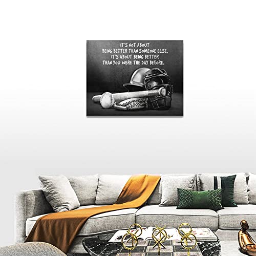 Tourrest Baseball Sports Wall Art Black And White Motivational Poster Inspirational Baseball Canvas Prints Painting Retro Sports Wall Decor For Boys Men Framed Artwork For Boy'S Room Bedroom 16 Inchx12 Inch thumb #3