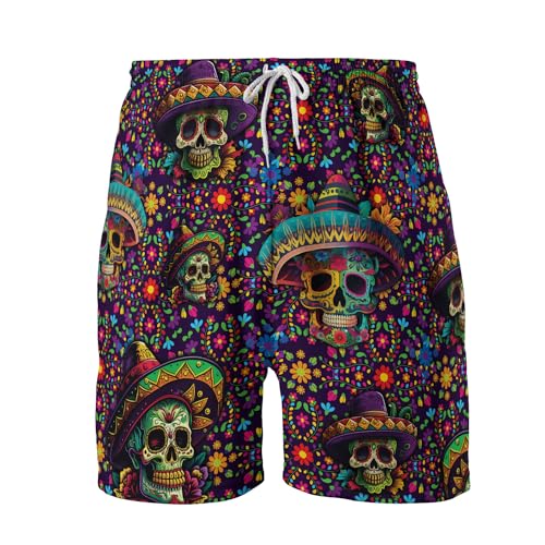 Taco Mens Swim Trunks - Skull Taco Hawaiian Mens Shorts Casual - Summer Drawstring Beachwear Shorts PA29