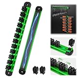 Magnetic Screwdriver Organizer and Wrench Organizer, 14-Slot Screwdriver and Wrench Holder, Magnetic Aluminum Rail Tool Organizer for Tool Box Drawer Wall-Mount Storage, Green (Tools not Included)