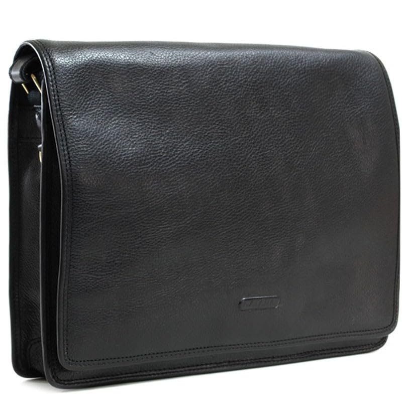 Besace homme en cuir Katana noir 38.5x30x7 cm : grand sac bandoulière de travail