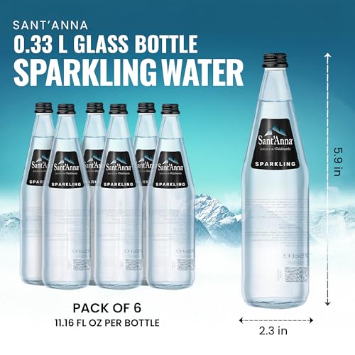 Image of Sant'Anna Sparkling Natural Mineral Water, 11.15 Fl Oz (6-Pack) | Pure French Pyrenees Mountain-Fresh Drinking Water | Natural Functional Drink | Sodium-Free Mineral in Glass Bottles