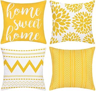 Alishomtll Geometric Throw Cushion Covers Set of 4 Decorative Pillowcases Home Sweet Pillow Covers Outdoor Cushion Covers for Couch Sofa (Yellow, 18 x 18 Inch)