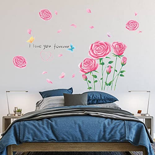 Pink Roses Wall Decals Wall Stickers For Bedroom Wall Art Mural For Living Room Nursery Wall Decor #TOP4