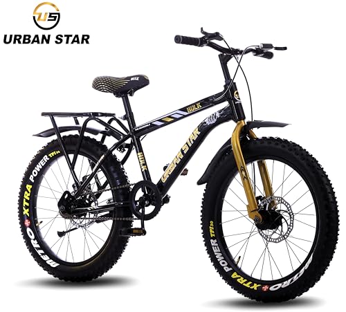 Image of URBANSTAR Hulk | IBC | 20T BMX | in-Built Carrier | D /D | Fat Tyres | Semi Assembled | 20 T (inch) Fat Tyre Cycle (Single Speed, Black, Rigid)