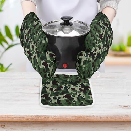 Gants de cuisine et maniques camouflage vert isolants pour plats chauds