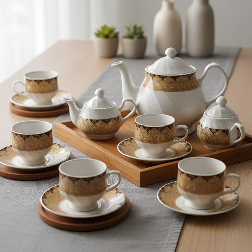 Image of U.P.C. Cup with Saucer Set of 12 Pcs | Tea /Coffee Cups | Ceramic | Microwave & Dishwasher Safe | Bone-Ash Free | Extra Strong | Super Light | Crockery Set Ideal for Daily (Kettle Set- TS03)