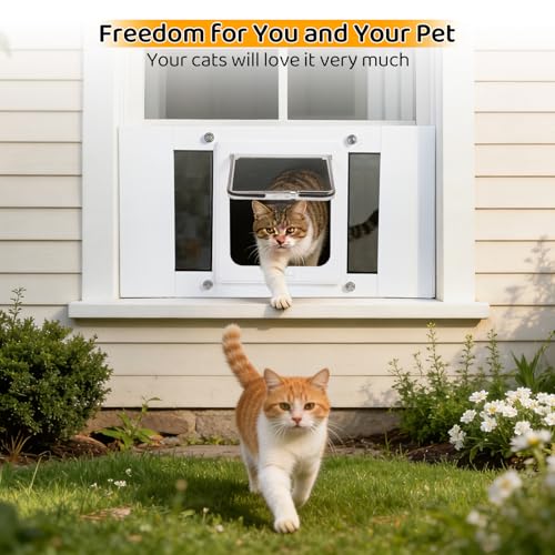 Cat Door for Window, Adjustable Width Fits 23"-28", Quick-Fit Cat Door Window Insert, Aluminum Frame with Tight Seal & Magnetic Closure, 4 Locking Modes for Pet Access Control by FAHKNS - Image 7